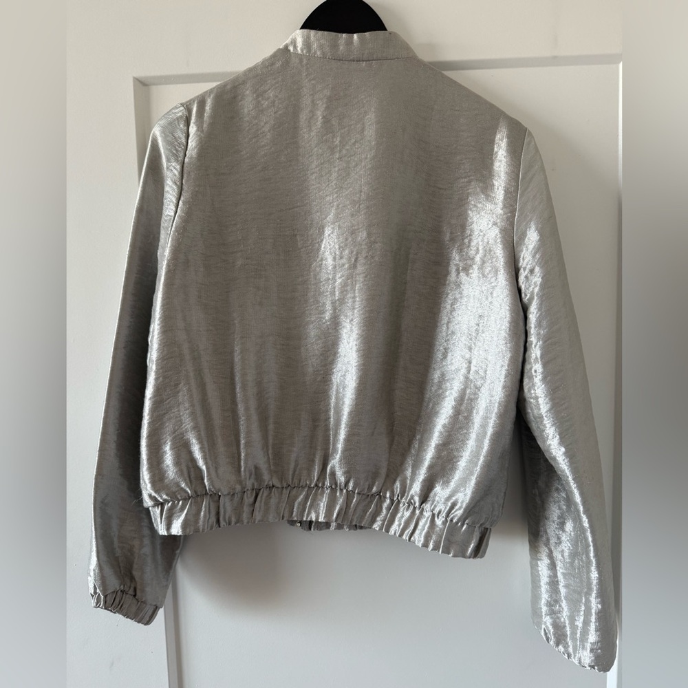 Zara Basic Collection Silver Bomber Jacket Size S… - image 2